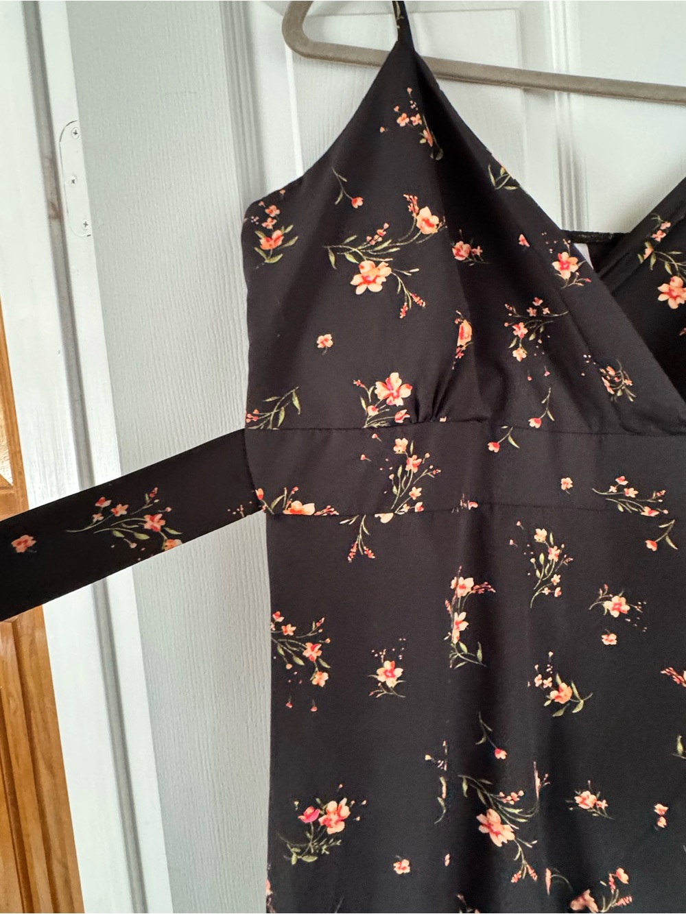 No Boundaries Black Floral Wrap Romper with Spaghetti Straps